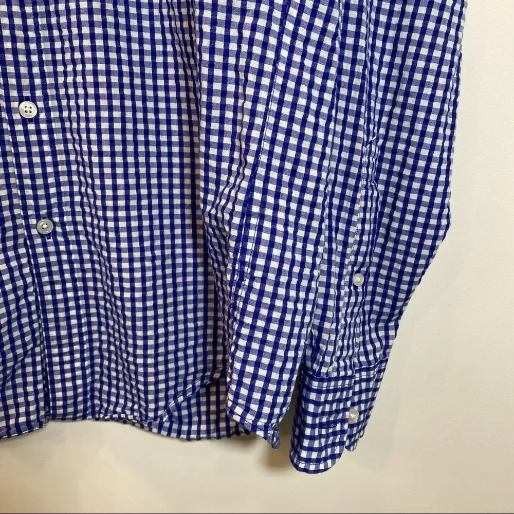 J. Crew men’s size small blue/white checkered cotton button‎ down shirt